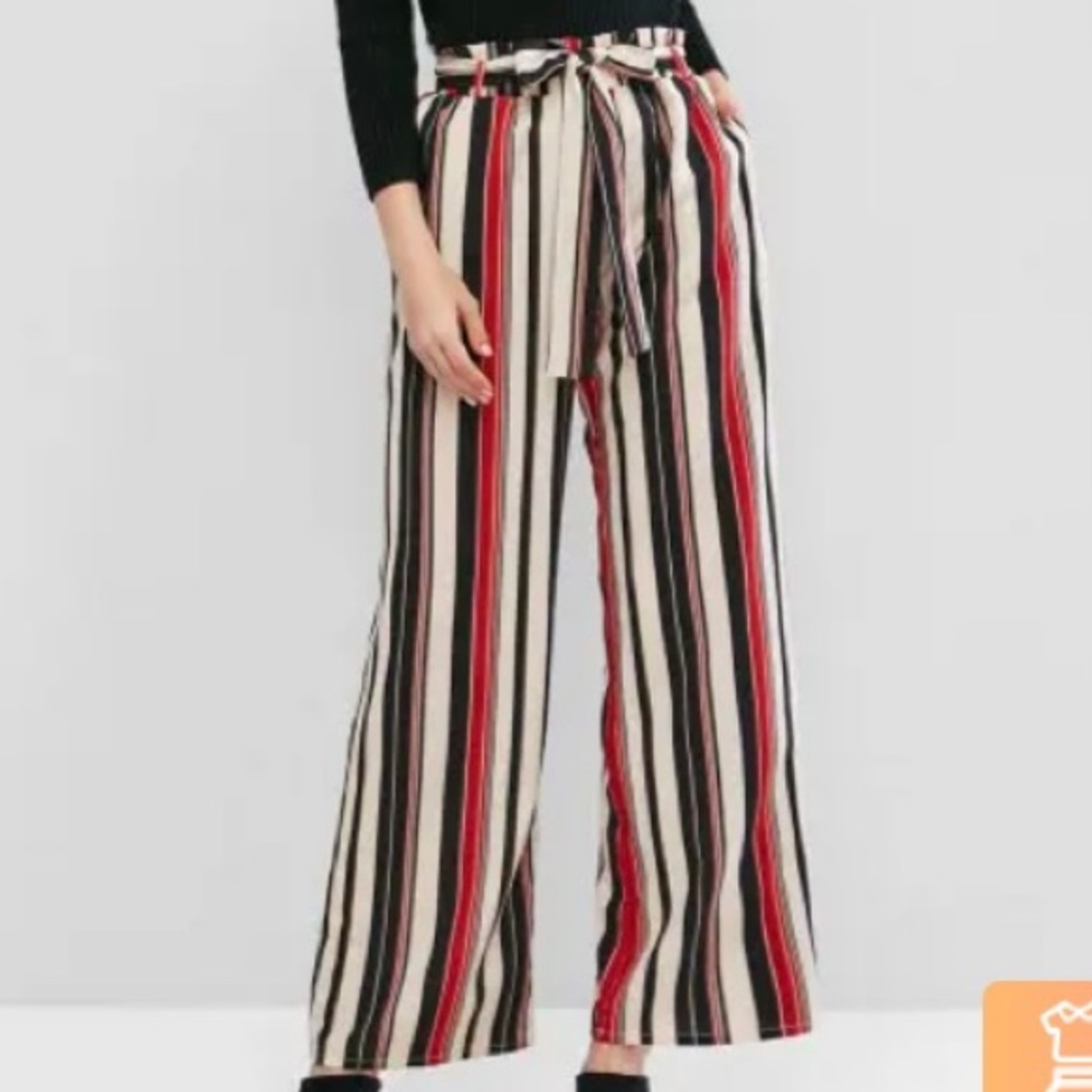 Palazzo Striped Pants in red, black, white and tan